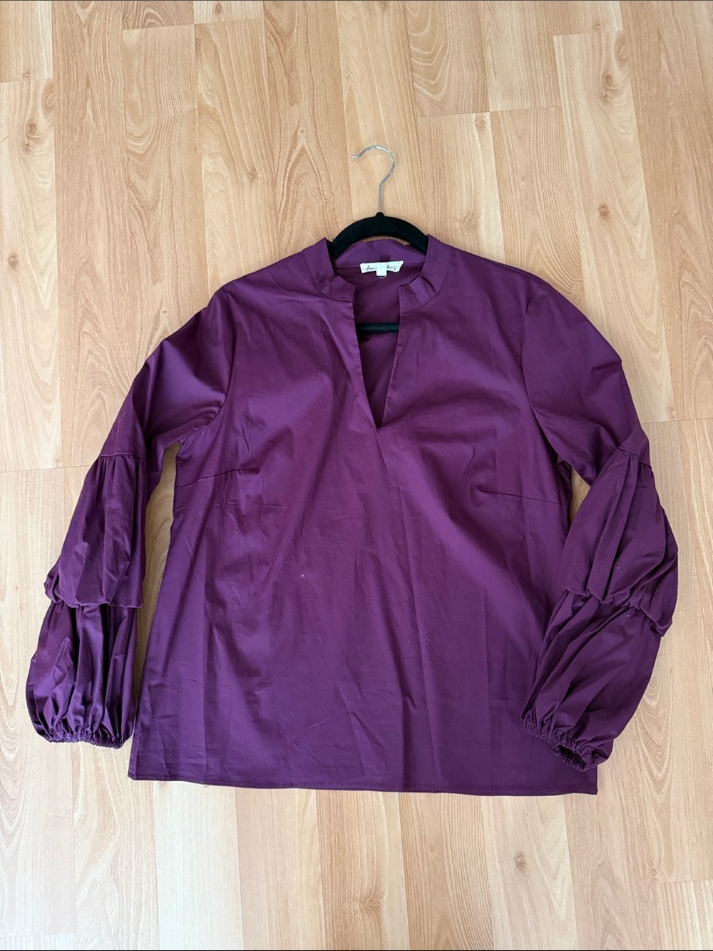 Jane and Delancey Plum V-Neck Balloon Sleeve Blouse